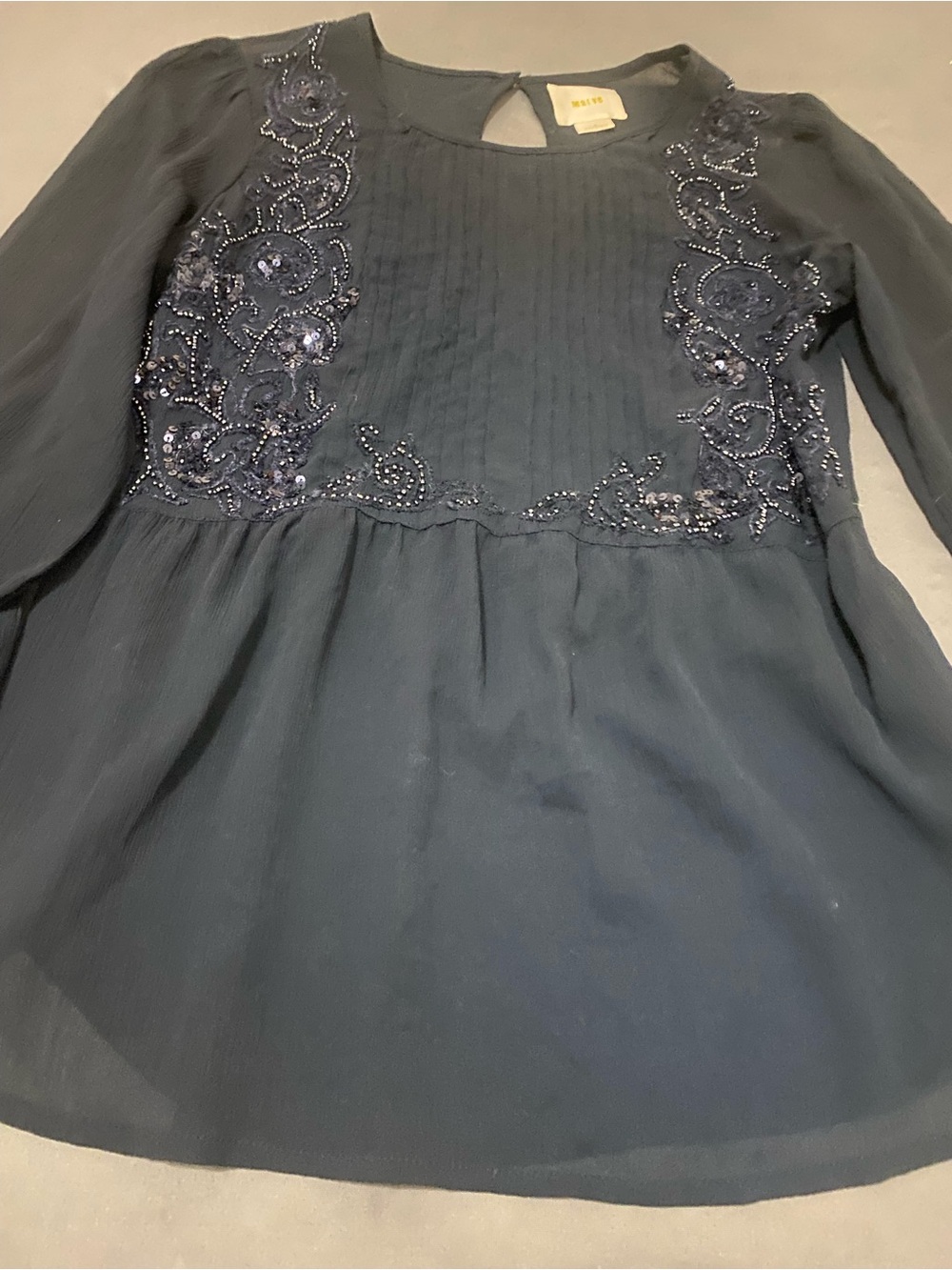 Maeve Navy Beaded Long-Sleeve Tunic Top